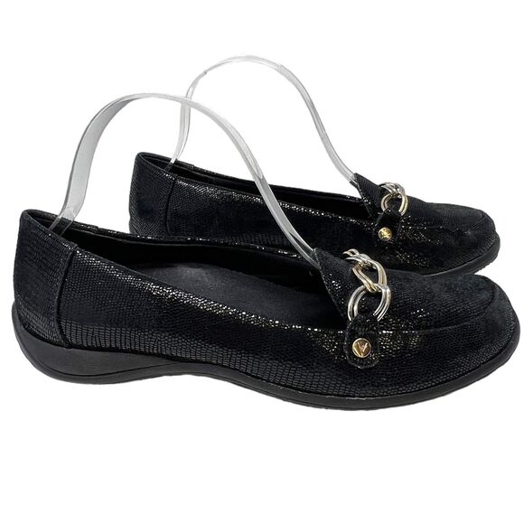 Vionic Womens Alda Black Snake Leather Slip On Loafers 8 Ortho Heel Comfort Sz 8 - Picture 2 of 7